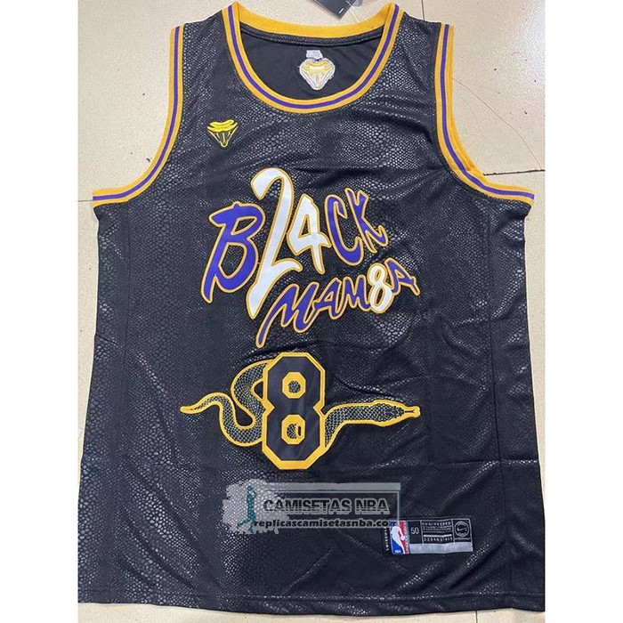 Camiseta Los Angeles Lakers Kobe Bryant NO 8 24 Black Mamba Snakeskin Negro
